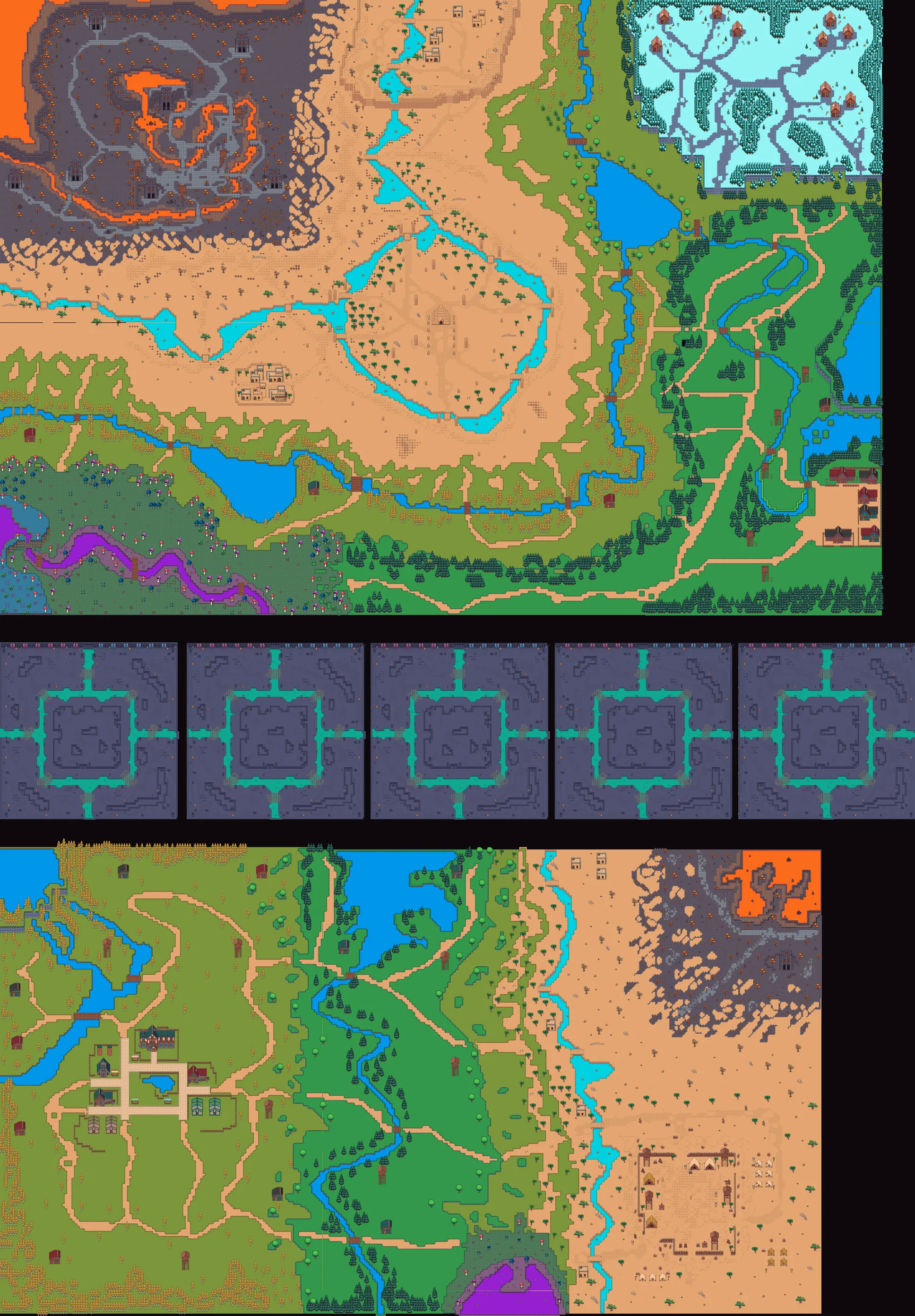 Map of Vaelmark: the PvP World in the north, five Abyss floors in the middle, Vaelmore in the south