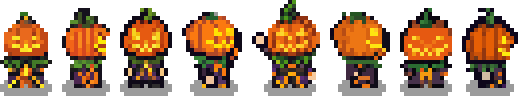 The Pumpkin King costume on the Warrior, Archer, Templar and Mage, front and side